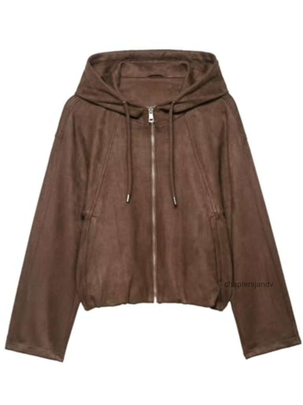 Faux Suede Bomber Jacket Drawstring Hood Cropped Zip Up Casual Coat